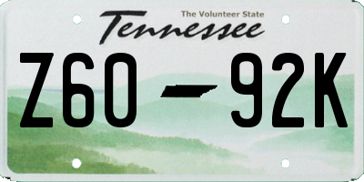 TN license plate Z6092K