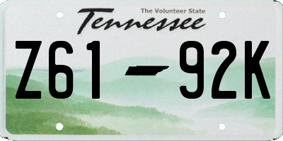 TN license plate Z6192K