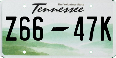 TN license plate Z6647K