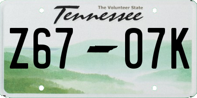 TN license plate Z6707K