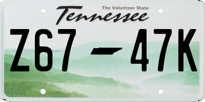 TN license plate Z6747K