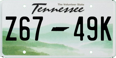 TN license plate Z6749K