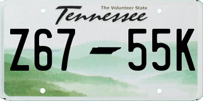 TN license plate Z6755K