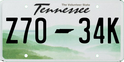 TN license plate Z7034K