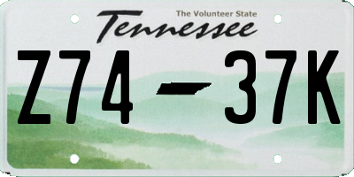 TN license plate Z7437K