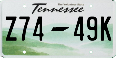 TN license plate Z7449K