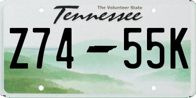 TN license plate Z7455K