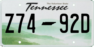 TN license plate Z7492D
