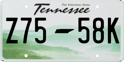 TN license plate Z7558K