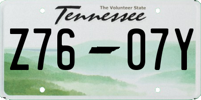 TN license plate Z7607Y