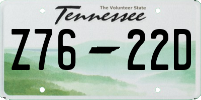 TN license plate Z7622D