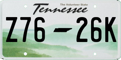 TN license plate Z7626K
