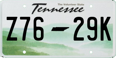 TN license plate Z7629K