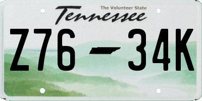 TN license plate Z7634K