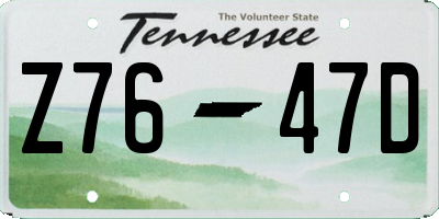 TN license plate Z7647D