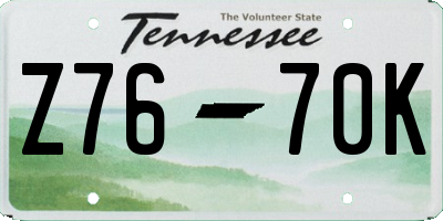 TN license plate Z7670K