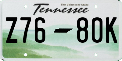TN license plate Z7680K