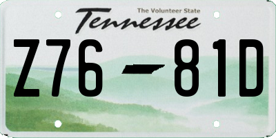 TN license plate Z7681D