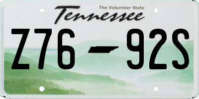 TN license plate Z7692S