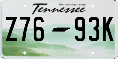 TN license plate Z7693K