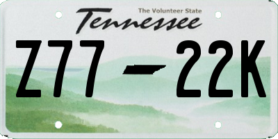 TN license plate Z7722K