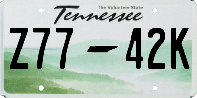 TN license plate Z7742K