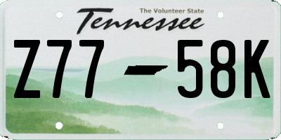 TN license plate Z7758K