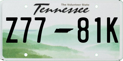 TN license plate Z7781K