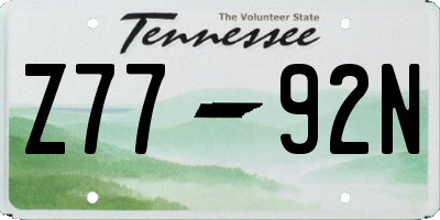 TN license plate Z7792N