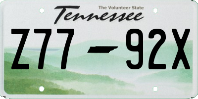 TN license plate Z7792X