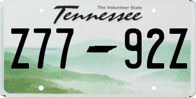 TN license plate Z7792Z