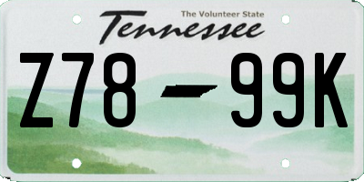 TN license plate Z7899K
