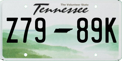 TN license plate Z7989K