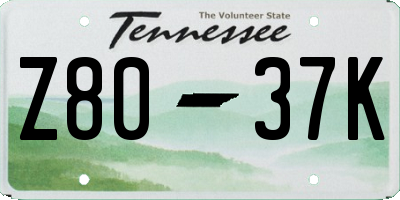 TN license plate Z8037K