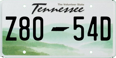 TN license plate Z8054D