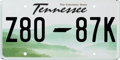 TN license plate Z8087K