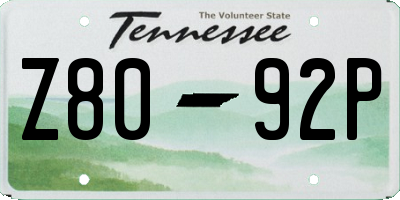 TN license plate Z8092P