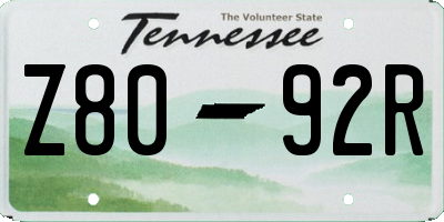 TN license plate Z8092R