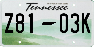 TN license plate Z8103K