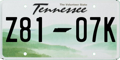 TN license plate Z8107K