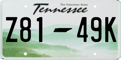 TN license plate Z8149K