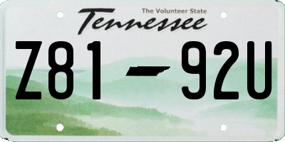 TN license plate Z8192U
