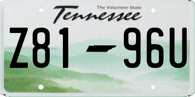 TN license plate Z8196U