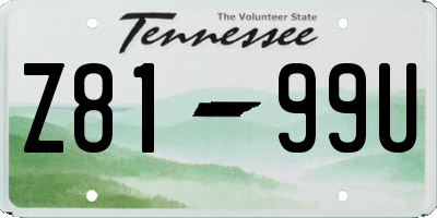 TN license plate Z8199U