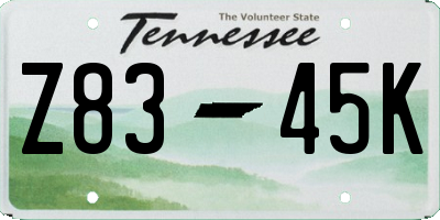 TN license plate Z8345K