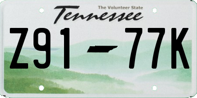 TN license plate Z9177K