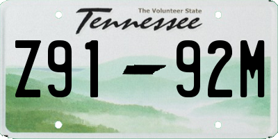 TN license plate Z9192M