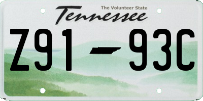 TN license plate Z9193C