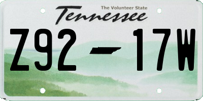 TN license plate Z9217W