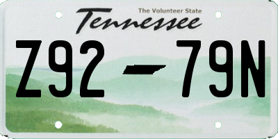 TN license plate Z9279N